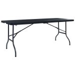 Masă grădină pliabilă, negru, 180x75x72 cm, HDPE imitație ratan