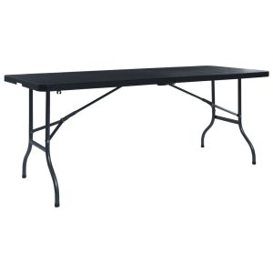 Masă grădină pliabilă, negru, 180x75x72 cm, HDPE imitație ratan