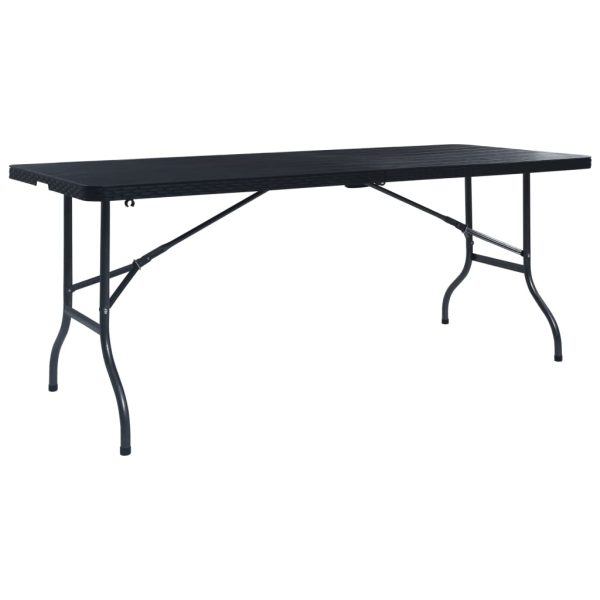 Masă grădină pliabilă, negru, 180x75x72 cm, HDPE imitație ratan