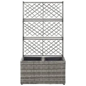 Strat înălțat spalier 2 ghivece, gri, 58x30x107 cm, poliratan