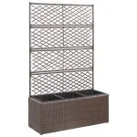 Strat înălțat spalier cu 3 ghivece maro 83x30x130 cm poliratan