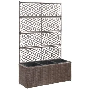 Strat înălțat spalier cu 3 ghivece maro 83x30x130 cm poliratan