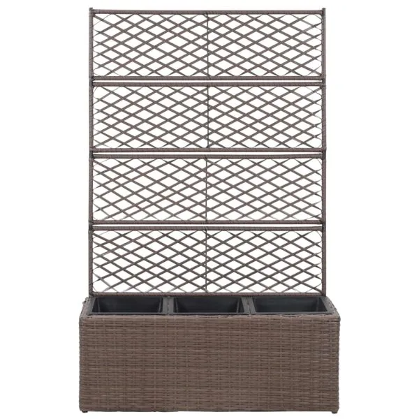 Strat înălțat spalier cu 3 ghivece maro 83x30x130 cm poliratan