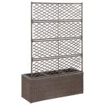 Strat înălțat spalier cu 3 ghivece maro 83x30x130 cm poliratan