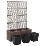 Strat înălțat spalier cu 3 ghivece maro 83x30x130 cm poliratan