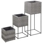 Jardiniere de grădină înalte, 3 buc., gri, poliratan