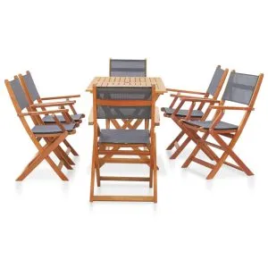 Set mobilier de exterior, 7 piese, gri, lemn masiv de eucalipt