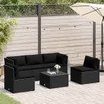 Set mobilier de grădină cu perne, 4 piese, negru, poliratan
