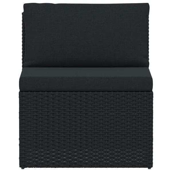 Set mobilier de grădină cu perne, 4 piese, negru, poliratan