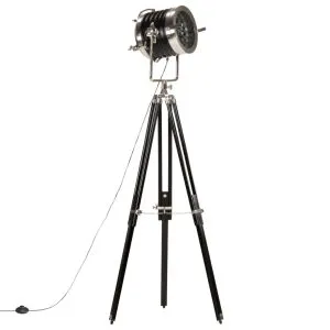Lampă de podea cu trepied, negru, 171 cm, lemn masiv de mango