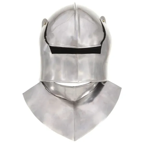 Coif cavaler medieval antic, jocuri de rol, argintiu, oțel