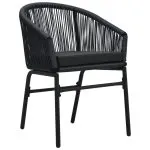 Set mobilier de bistro cu perne, 3 piese, negru, ratan PE