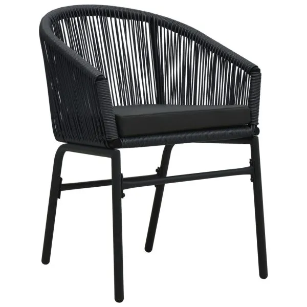 Set mobilier de bistro cu perne, 3 piese, negru, ratan PE