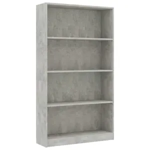 Bibliotecă cu 4 rafturi gri beton, 80x24x142 cm, lemn prelucrat