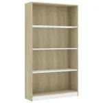 Bibliotecă cu 4 rafturi, alb & stejar sonoma, 80x24x142 cm, PAL