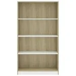Bibliotecă cu 4 rafturi, alb & stejar sonoma, 80x24x142 cm, PAL