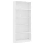 Bibliotecă cu 5 rafturi, alb, 80x24x175 cm, lemn prelucrat