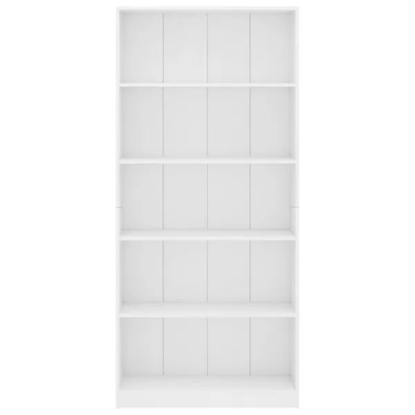 Bibliotecă cu 5 rafturi, alb, 80x24x175 cm, lemn prelucrat