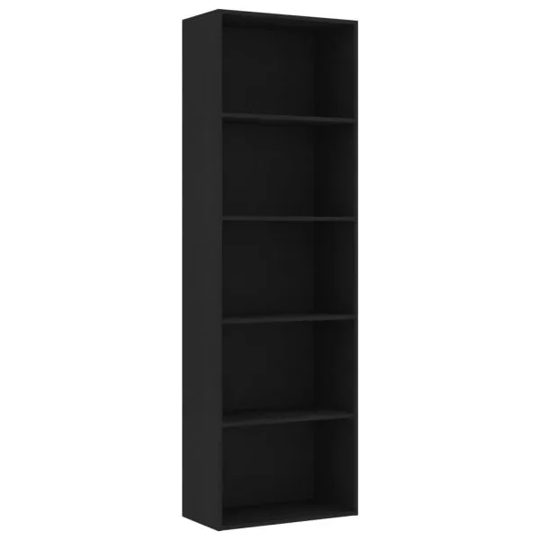 Bibliotecă cu 5 rafturi, negru, 60x30x189 cm, lemn prelucrat