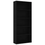 Bibliotecă cu 5 rafturi, negru, 80x30x189 cm, lemn prelucrat