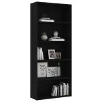 Bibliotecă cu 5 rafturi, negru, 80x30x189 cm, lemn prelucrat