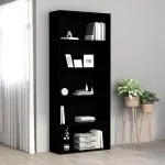 Bibliotecă cu 5 rafturi, negru, 80x30x189 cm, lemn prelucrat