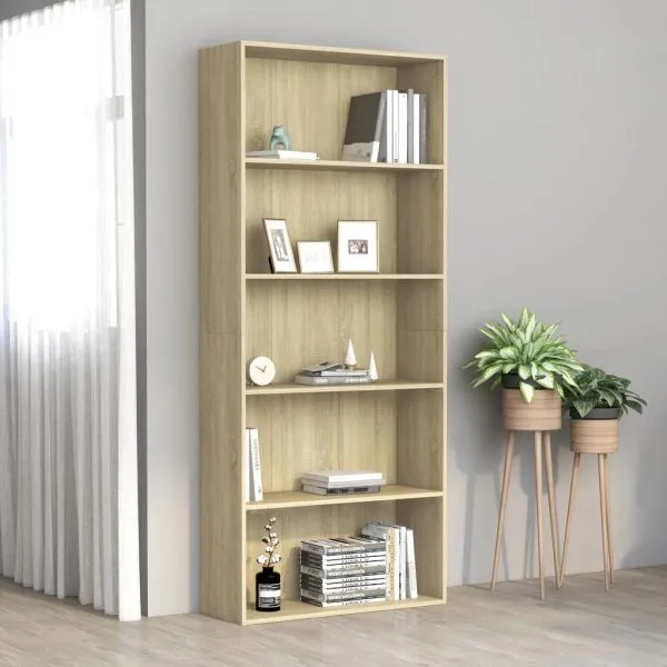 Bibliotecă 5 rafturi stejar sonoma 80x30x189 cm, lemn prelucrat