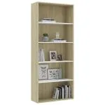 Bibliotecă cu 5 rafturi, alb & stejar sonoma, 80x30x189 cm, PAL