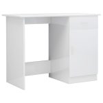 Birou, alb extralucios, 100x50x76 cm, lemn prelucrat