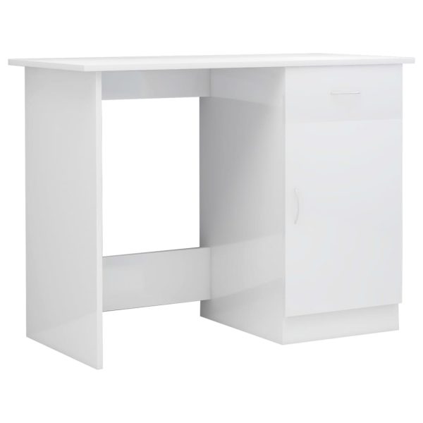 Birou, alb extralucios, 100x50x76 cm, lemn prelucrat