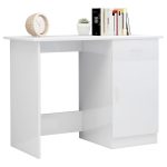 Birou, alb extralucios, 100x50x76 cm, lemn prelucrat