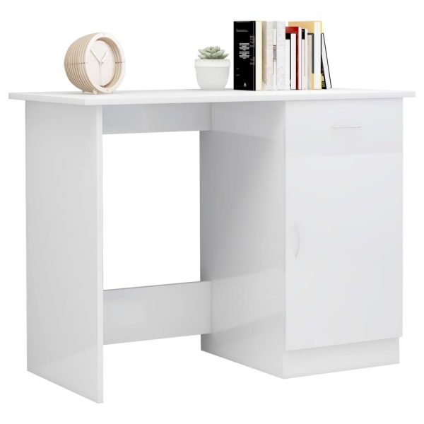 Birou, alb extralucios, 100x50x76 cm, lemn prelucrat