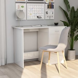 Birou, alb extralucios, 100x50x76 cm, lemn prelucrat