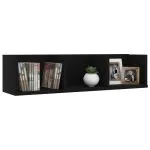 Raft de perete CD-uri, negru, 75 x 18 x 18 cm, lemn prelucrat