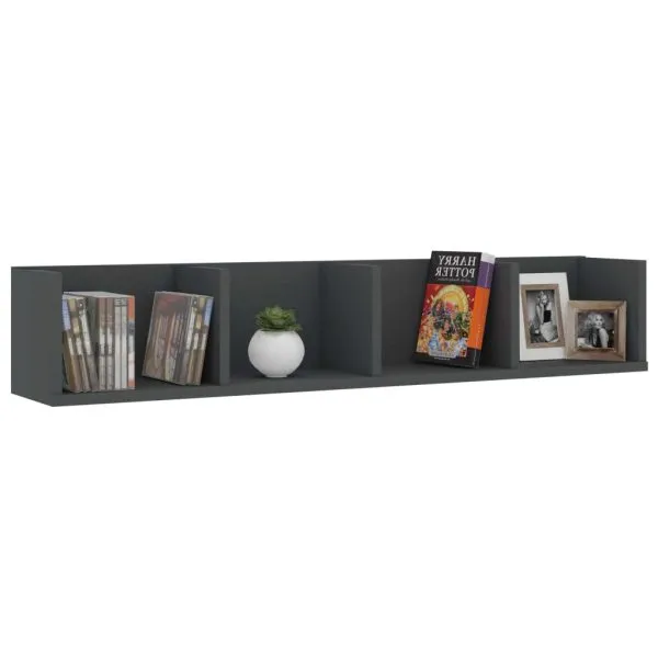 Raft de perete CD-uri, gri, 100 x 18 x 18 cm, lemn prelucrat