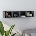 Raft de perete CD-uri, gri, 100 x 18 x 18 cm, lemn prelucrat