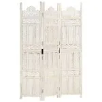 Paravan cameră sculptat manual 3 panouri alb 120×165 cm mango