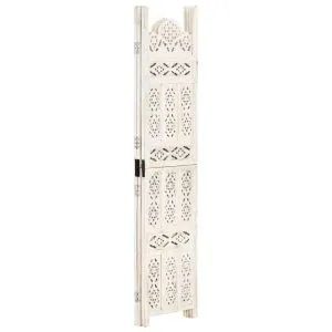 Paravan cameră sculptat manual 3 panouri alb 120×165 cm mango