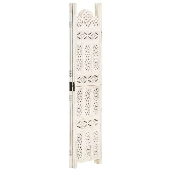 Paravan cameră sculptat manual 3 panouri alb 120×165 cm mango