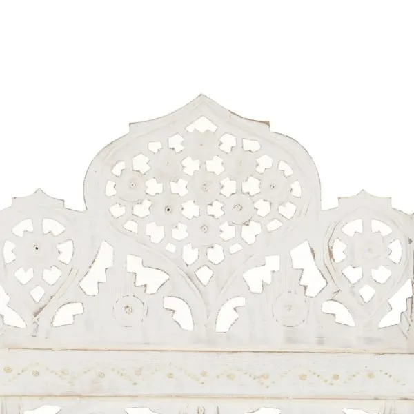Paravan cameră sculptat manual 3 panouri alb 120×165 cm mango