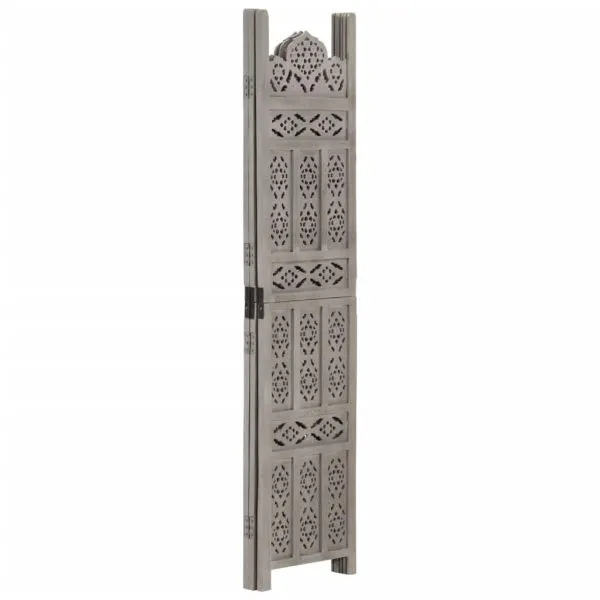 Paravan cameră sculptat manual 3 panouri gri 120×165 cm mango