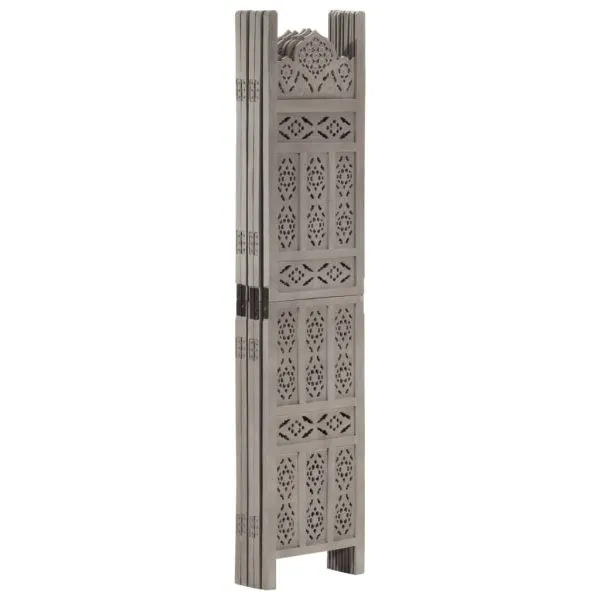 Paravan cameră sculptat manual 5 panouri gri 200×165 cm mango