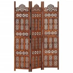Paravan cameră sculptat manual 3 panouri maro 120×165 cm mango