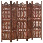 Paravan cameră sculptat manual 5 panouri maro 200×165 cm mango