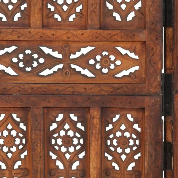 Paravan cameră sculptat manual 5 panouri maro 200×165 cm mango
