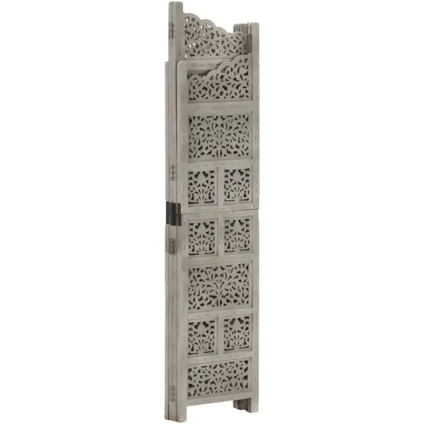 Paravan cameră sculptat manual 4 panouri gri 160×165 cm mango