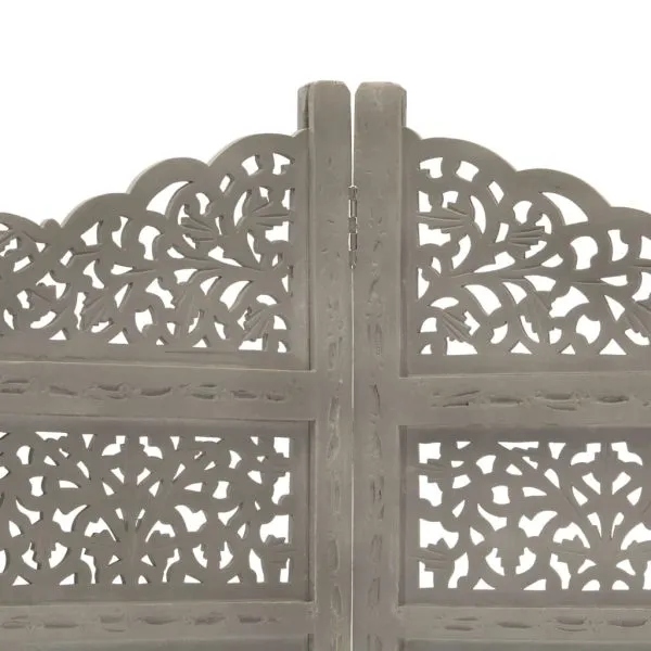 Paravan cameră sculptat manual 4 panouri gri 160×165 cm mango