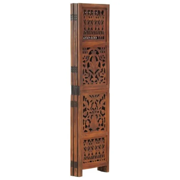 Paravan cameră sculptat manual 5 panouri maro 200×165 cm mango
