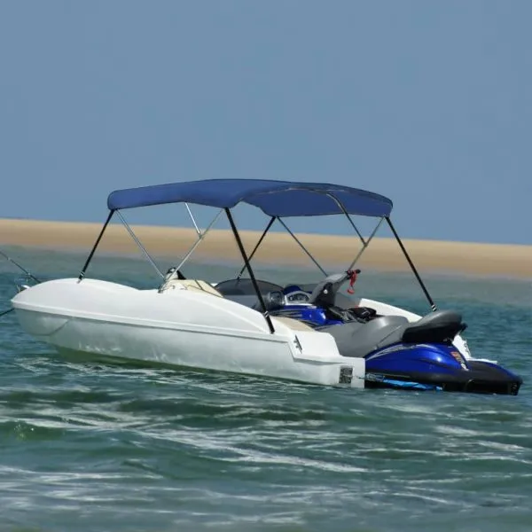 Parasolar barcă Bimini cu 3 arcuri, albastru, 183x180x137 cm