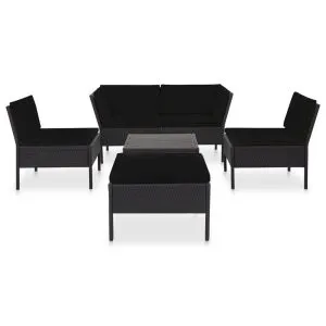 Set mobilier de grădină cu perne, 6 piese, negru, poliratan